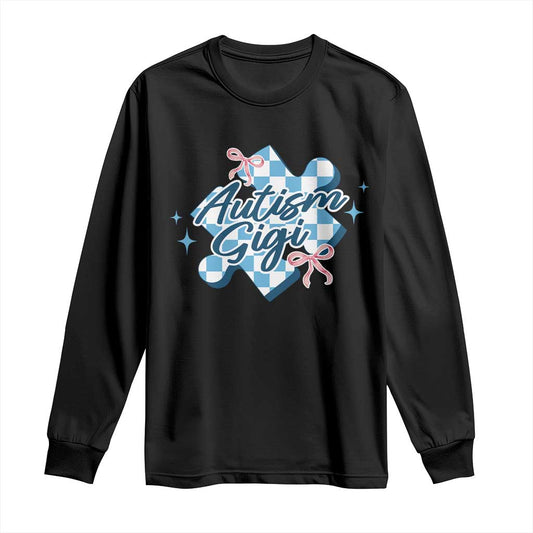 Autism Gigi Coquette Puzzle Piece Pink Bow Long Sleeve Shirt