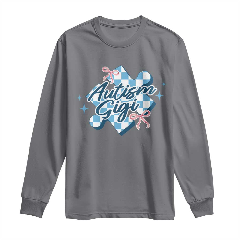 Autism Gigi Coquette Puzzle Piece Pink Bow Long Sleeve Shirt