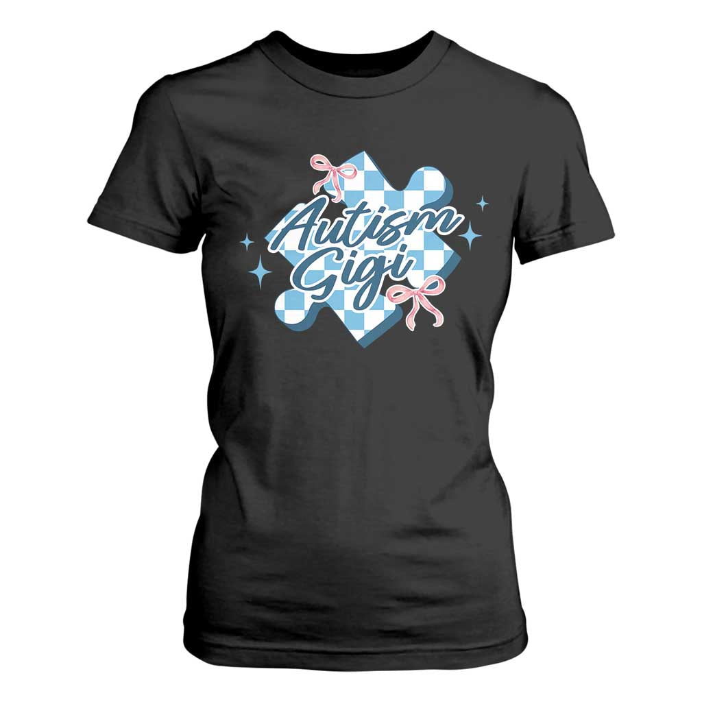 Autism Gigi Coquette Puzzle Piece Pink Bow T Shirt For Women
