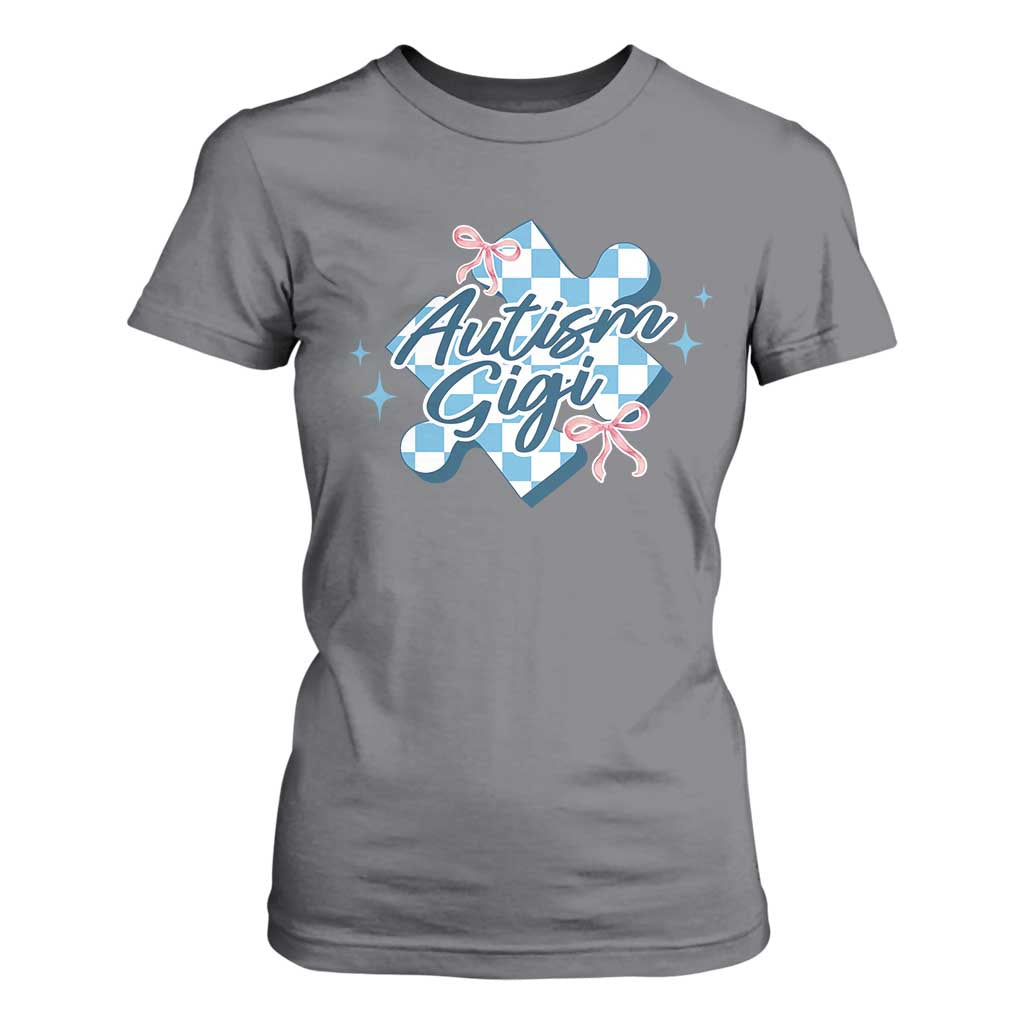Autism Gigi Coquette Puzzle Piece Pink Bow T Shirt For Women