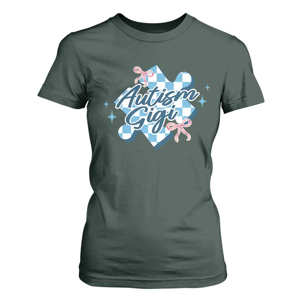 Autism Gigi Coquette Puzzle Piece Pink Bow T Shirt For Women