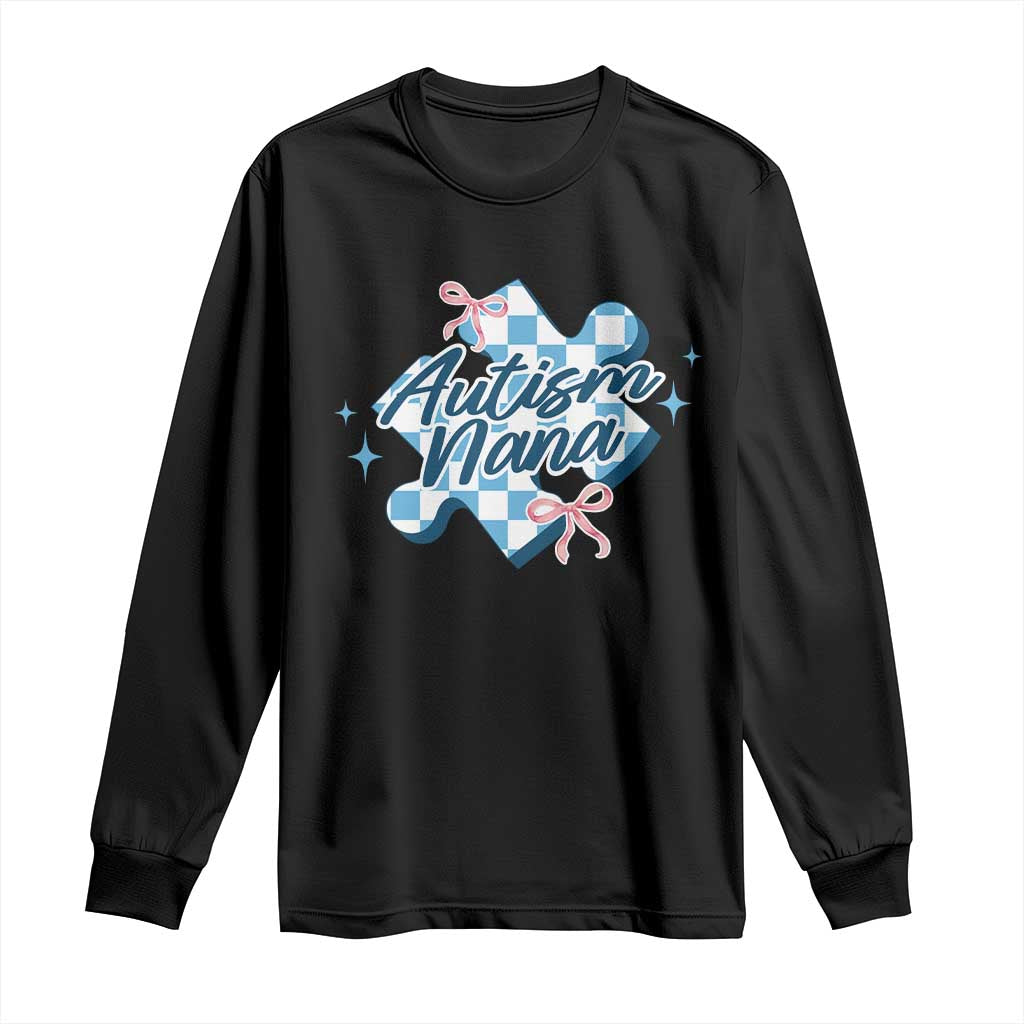Autism Nana Coquette Puzzle Piece Pink Bow Long Sleeve Shirt