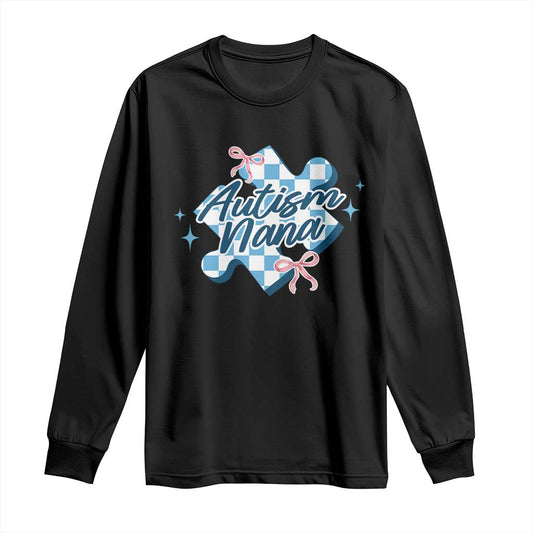 Autism Nana Coquette Puzzle Piece Pink Bow Long Sleeve Shirt
