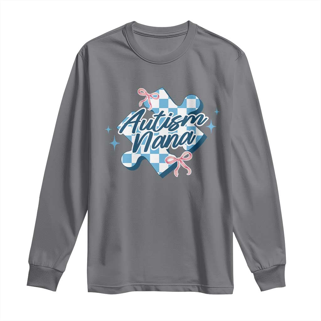 Autism Nana Coquette Puzzle Piece Pink Bow Long Sleeve Shirt