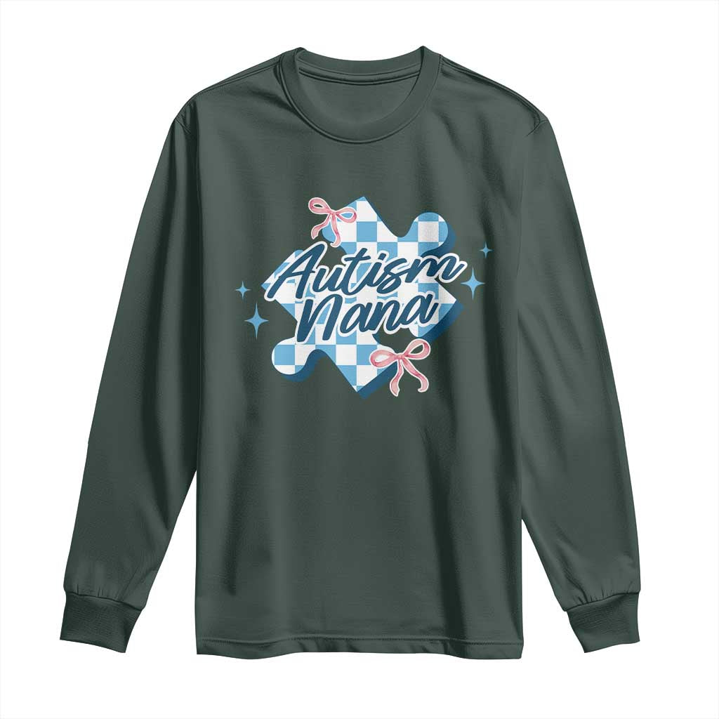 Autism Nana Coquette Puzzle Piece Pink Bow Long Sleeve Shirt