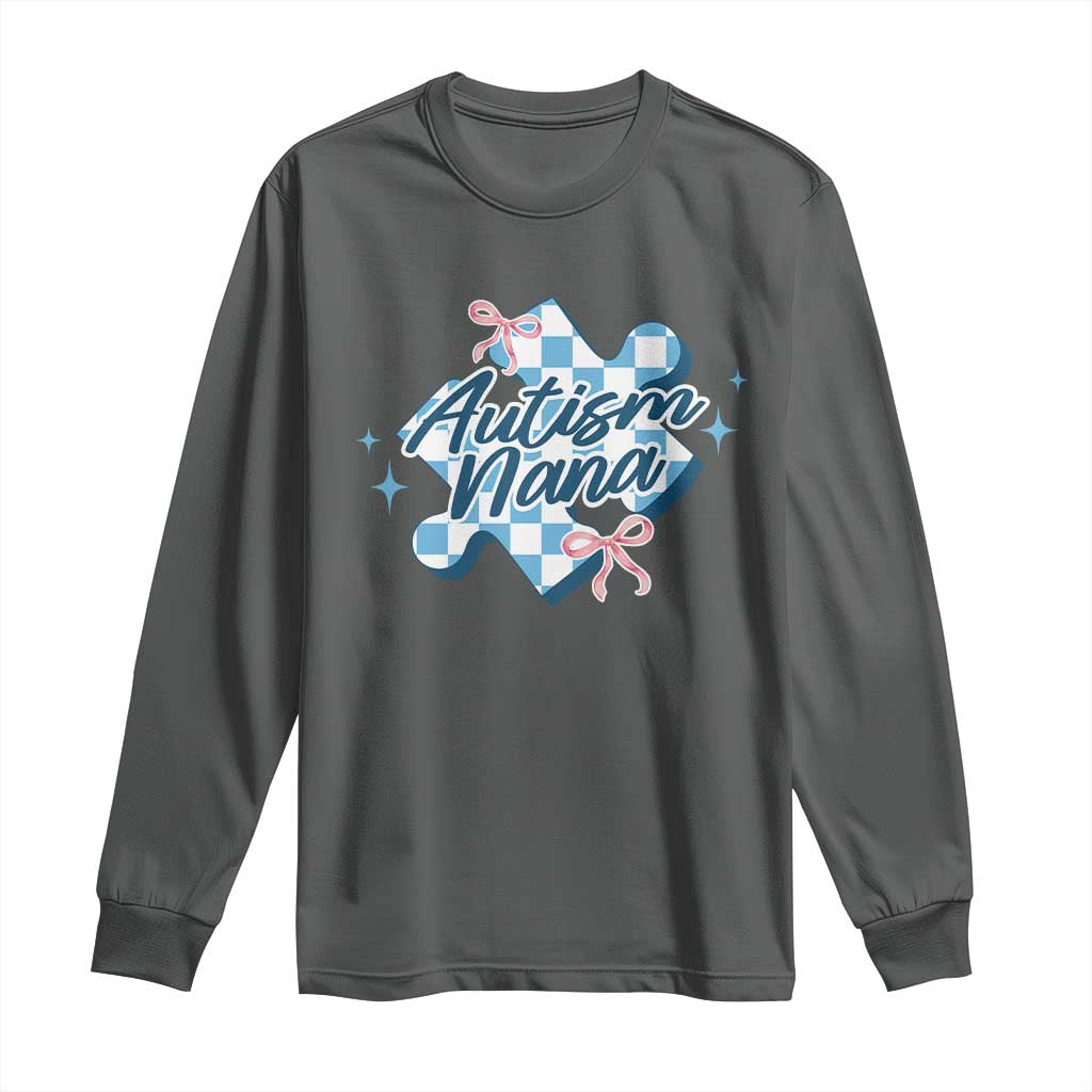 Autism Nana Coquette Puzzle Piece Pink Bow Long Sleeve Shirt