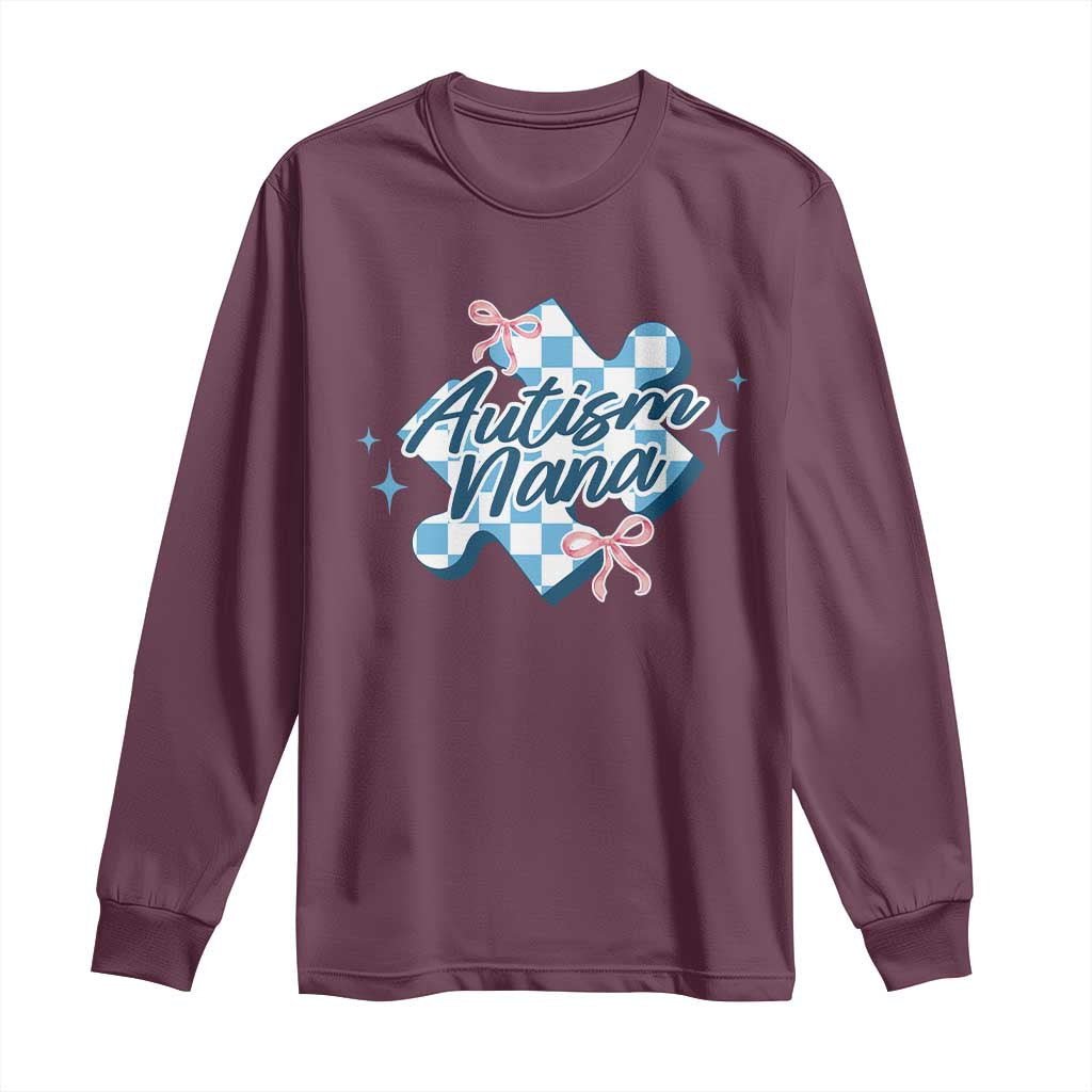 Autism Nana Coquette Puzzle Piece Pink Bow Long Sleeve Shirt