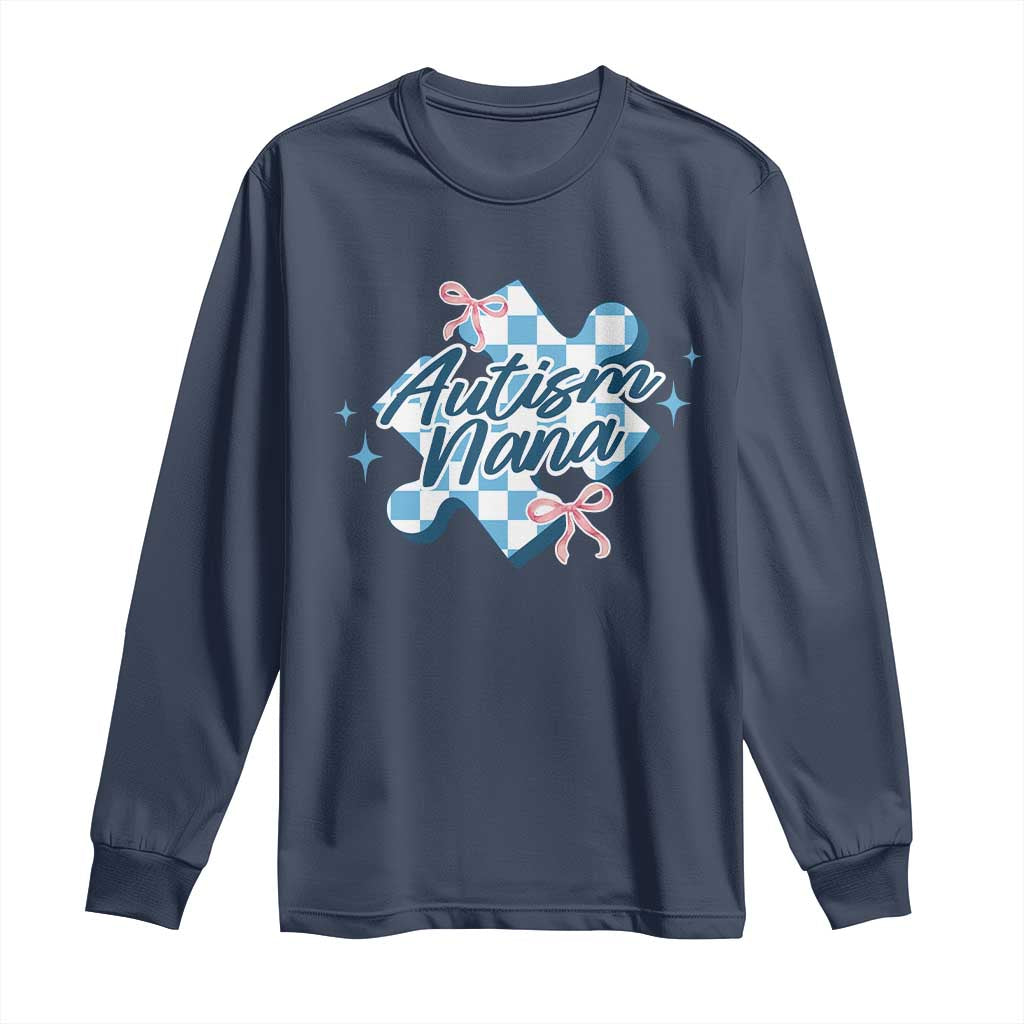 Autism Nana Coquette Puzzle Piece Pink Bow Long Sleeve Shirt