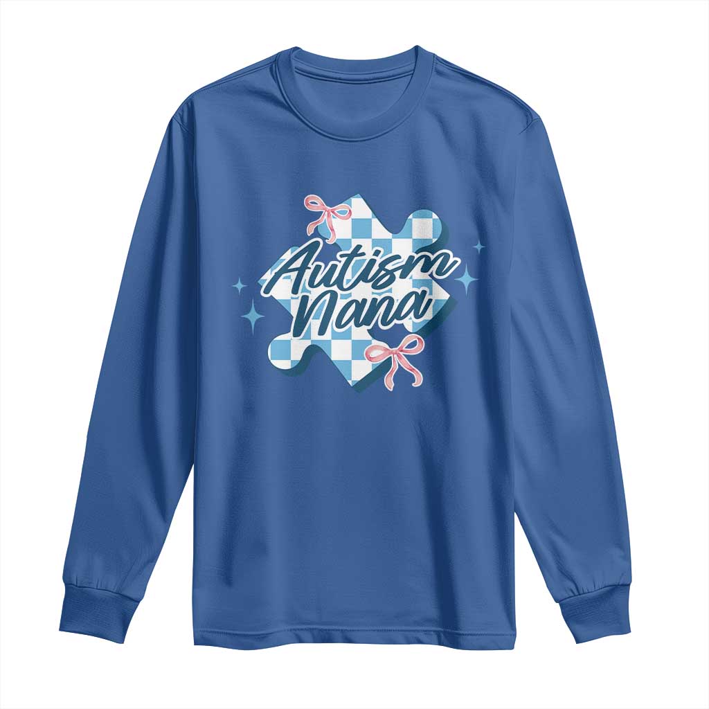 Autism Nana Coquette Puzzle Piece Pink Bow Long Sleeve Shirt