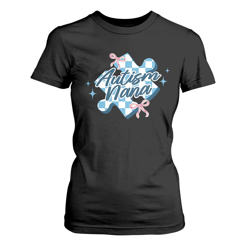 Autism Nana Coquette Puzzle Piece Pink Bow T Shirt For Women