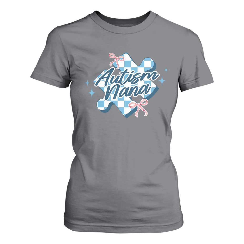 Autism Nana Coquette Puzzle Piece Pink Bow T Shirt For Women