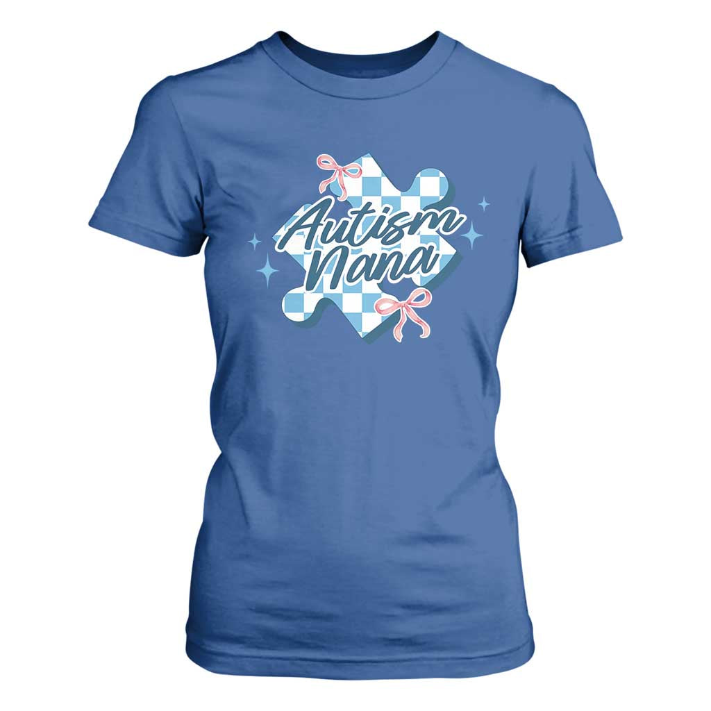Autism Nana Coquette Puzzle Piece Pink Bow T Shirt For Women