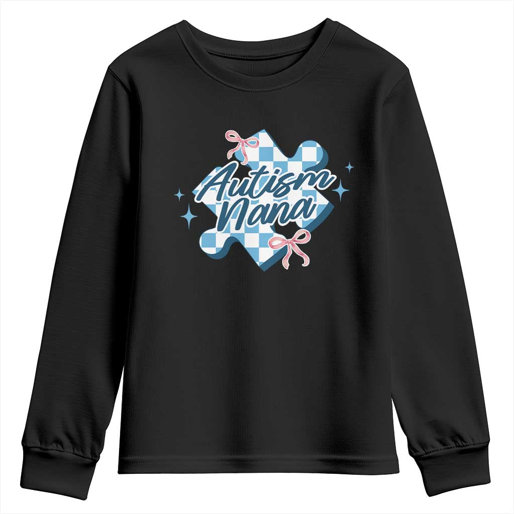 Autism Nana Coquette Puzzle Piece Pink Bow Youth Sweatshirt