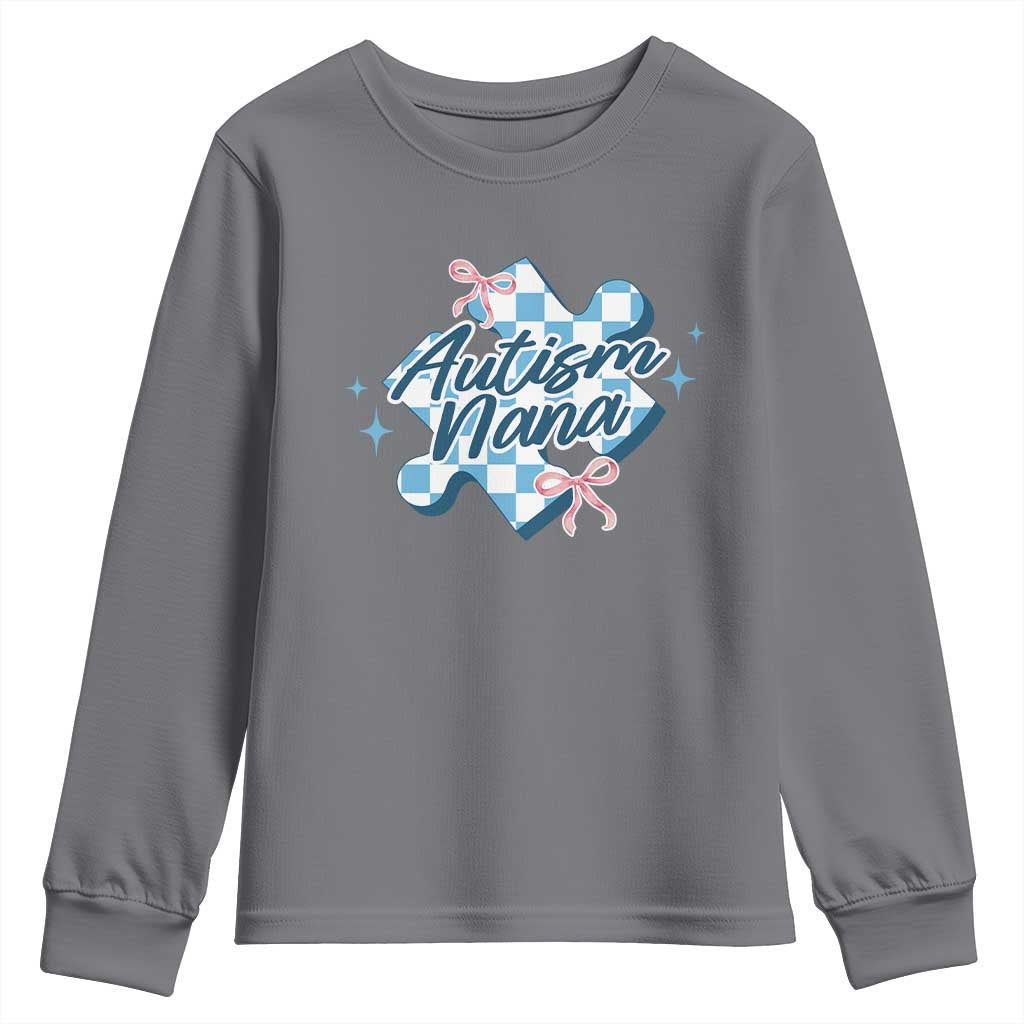 Autism Nana Coquette Puzzle Piece Pink Bow Youth Sweatshirt