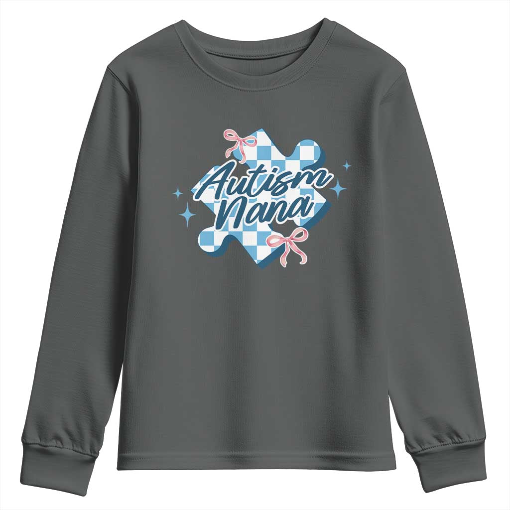 Autism Nana Coquette Puzzle Piece Pink Bow Youth Sweatshirt