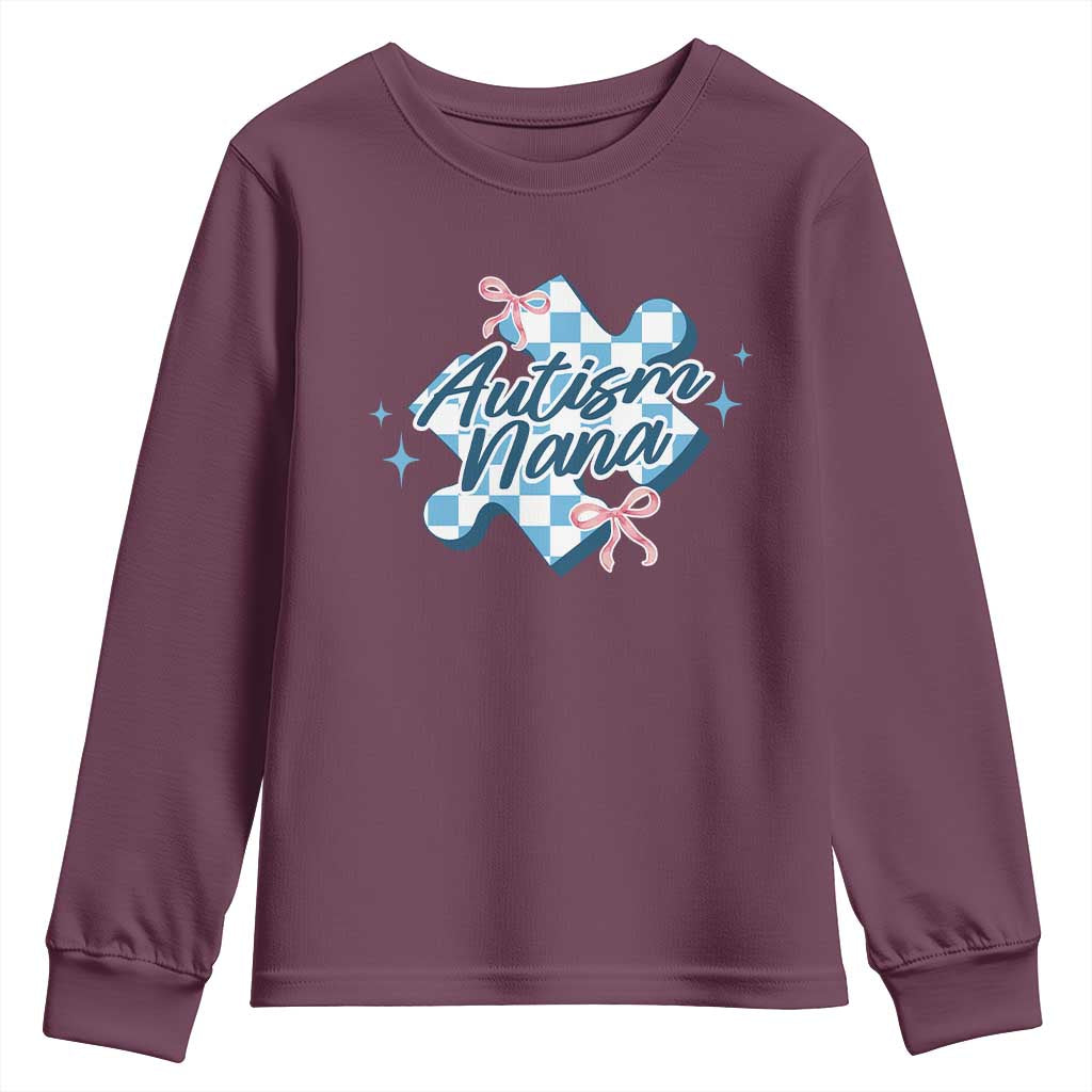 Autism Nana Coquette Puzzle Piece Pink Bow Youth Sweatshirt