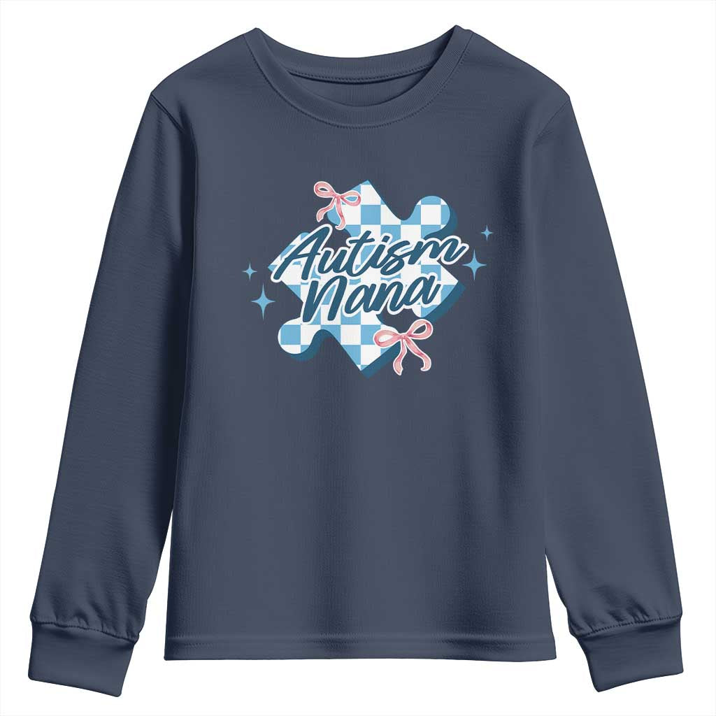 Autism Nana Coquette Puzzle Piece Pink Bow Youth Sweatshirt