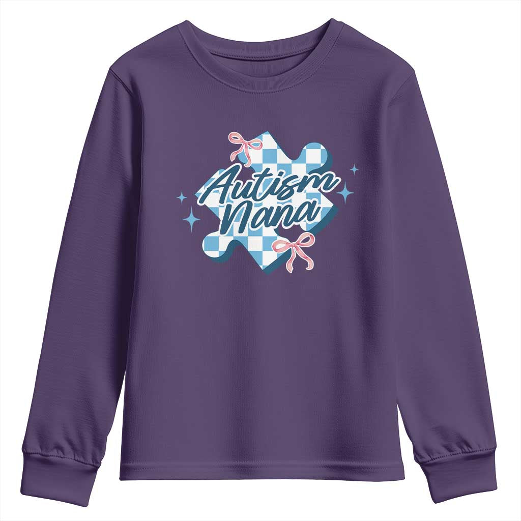 Autism Nana Coquette Puzzle Piece Pink Bow Youth Sweatshirt