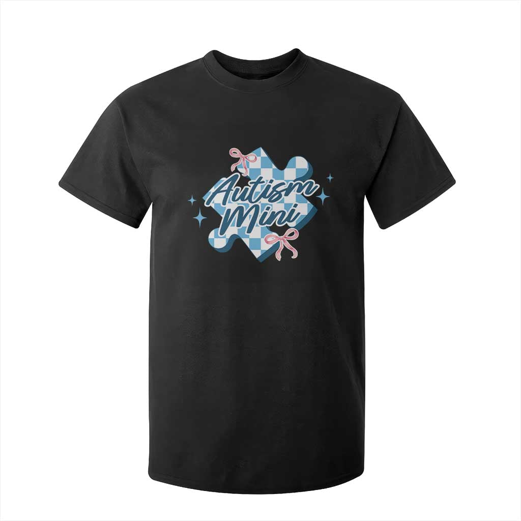 Autism Mini Coquette Puzzle Piece Pink Bow T Shirt For Kid