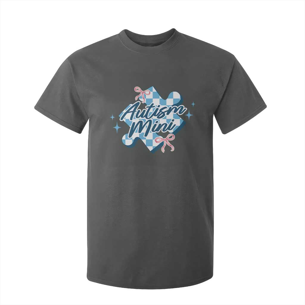 Autism Mini Coquette Puzzle Piece Pink Bow T Shirt For Kid