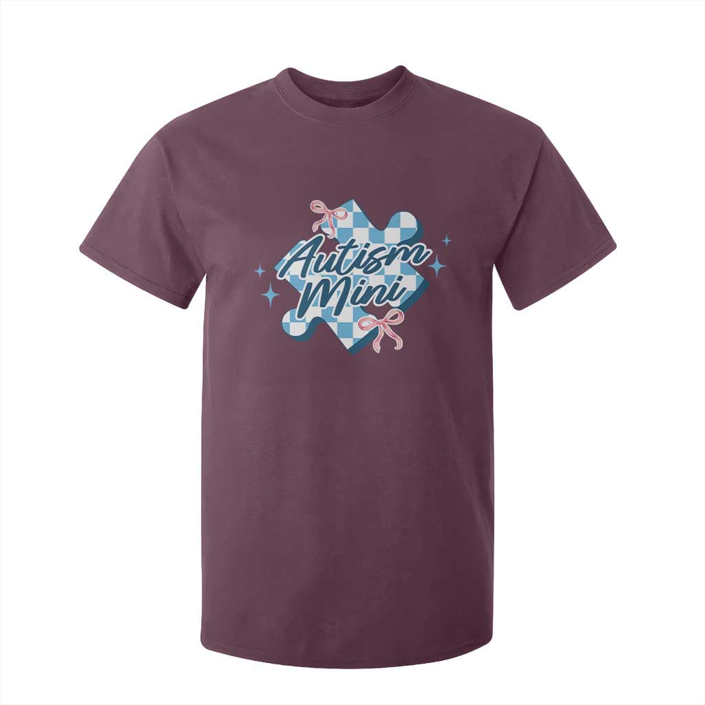 Autism Mini Coquette Puzzle Piece Pink Bow T Shirt For Kid