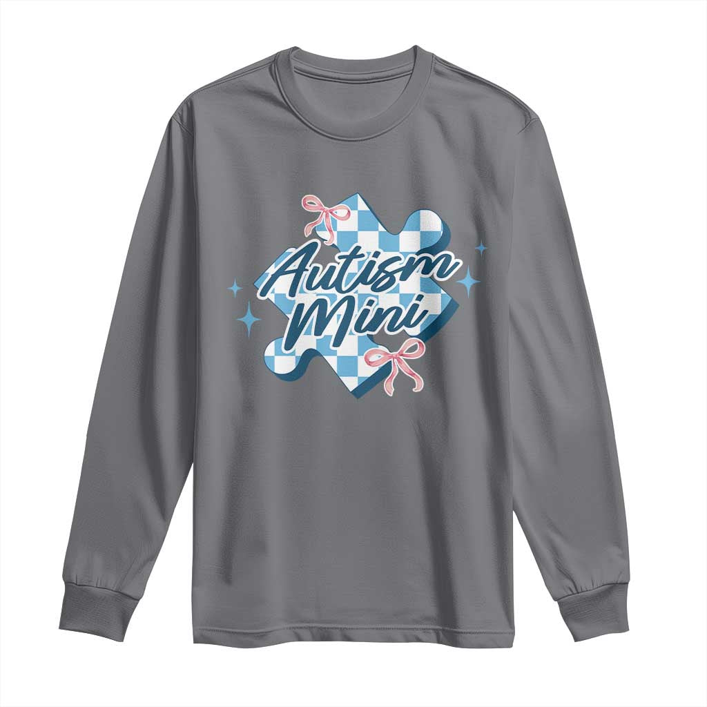 Autism Mini Coquette Puzzle Piece Pink Bow Long Sleeve Shirt