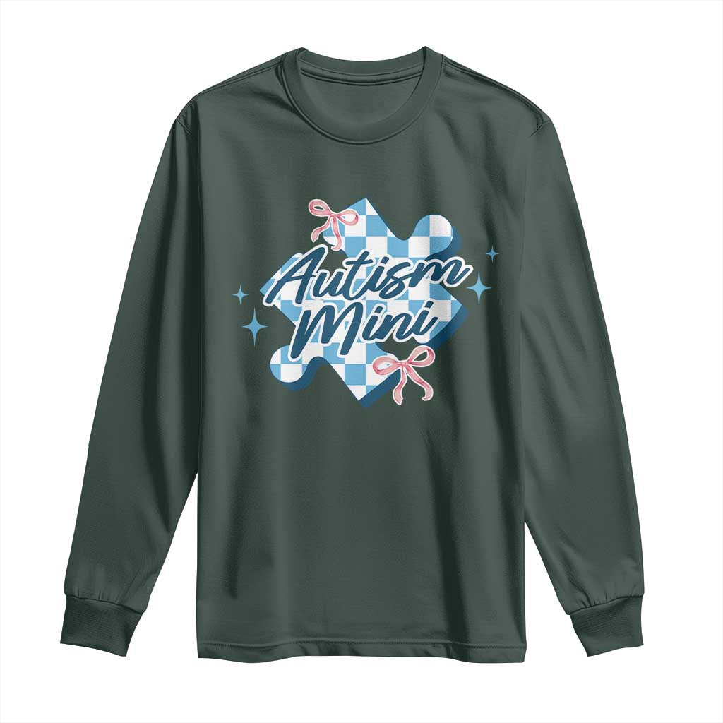 Autism Mini Coquette Puzzle Piece Pink Bow Long Sleeve Shirt