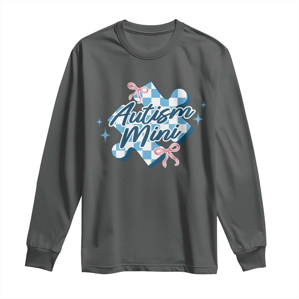 Autism Mini Coquette Puzzle Piece Pink Bow Long Sleeve Shirt