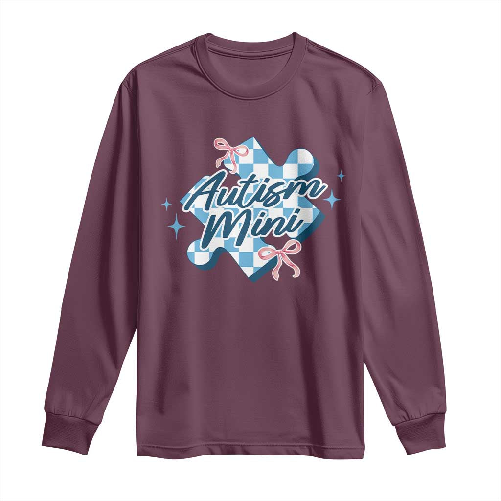 Autism Mini Coquette Puzzle Piece Pink Bow Long Sleeve Shirt