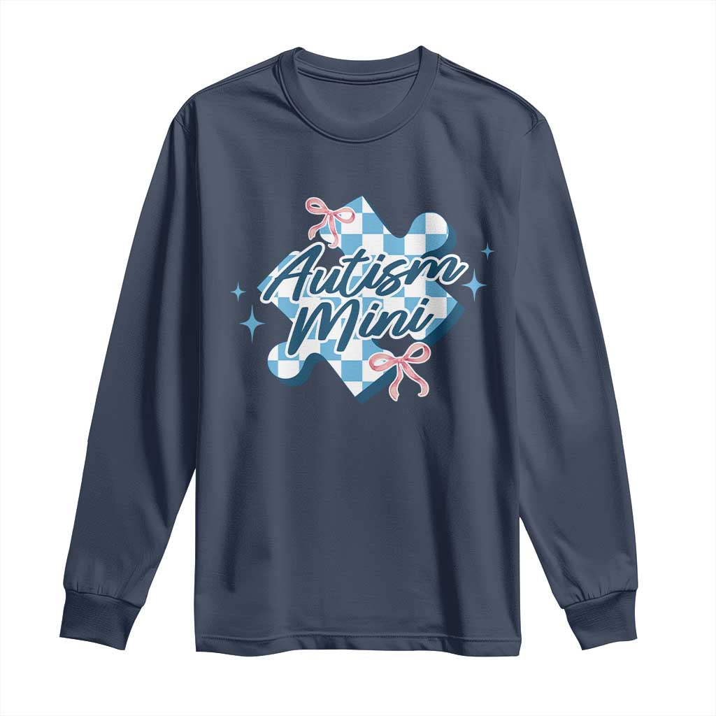 Autism Mini Coquette Puzzle Piece Pink Bow Long Sleeve Shirt