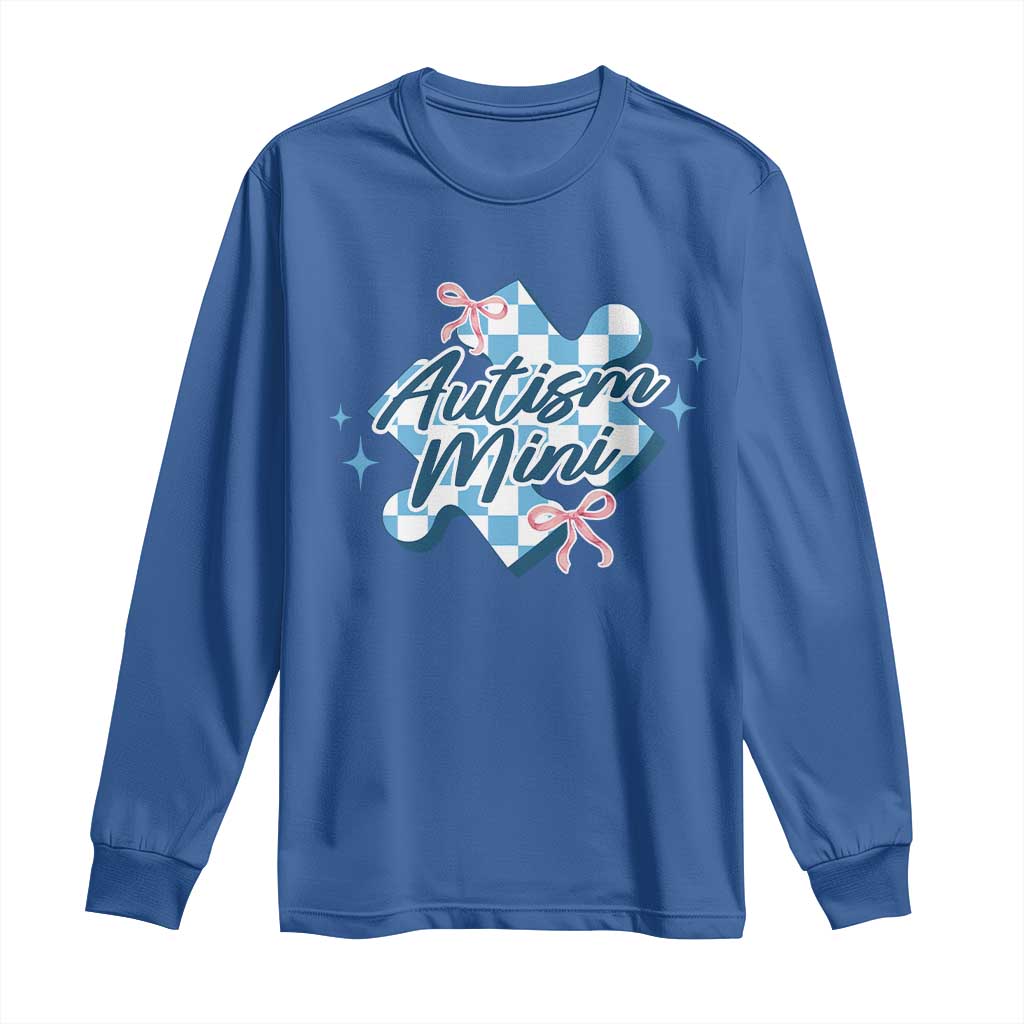 Autism Mini Coquette Puzzle Piece Pink Bow Long Sleeve Shirt