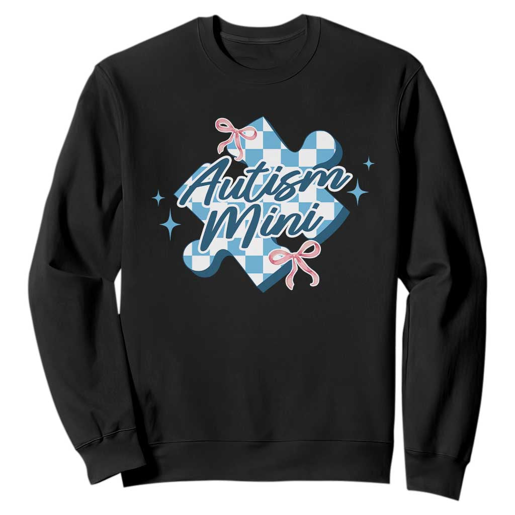 Autism Mini Coquette Puzzle Piece Pink Bow Sweatshirt