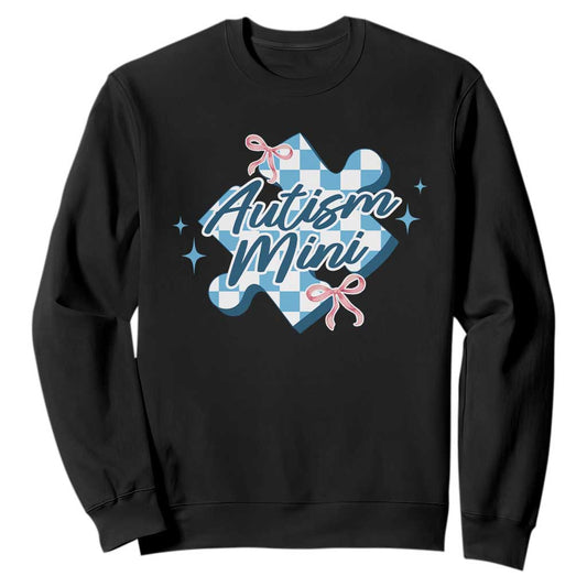 Autism Mini Coquette Puzzle Piece Pink Bow Sweatshirt
