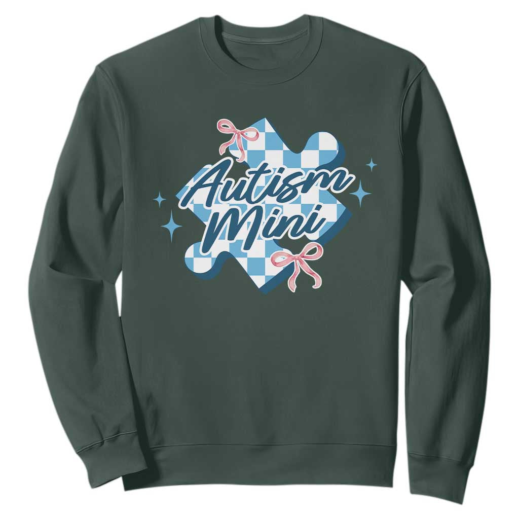 Autism Mini Coquette Puzzle Piece Pink Bow Sweatshirt