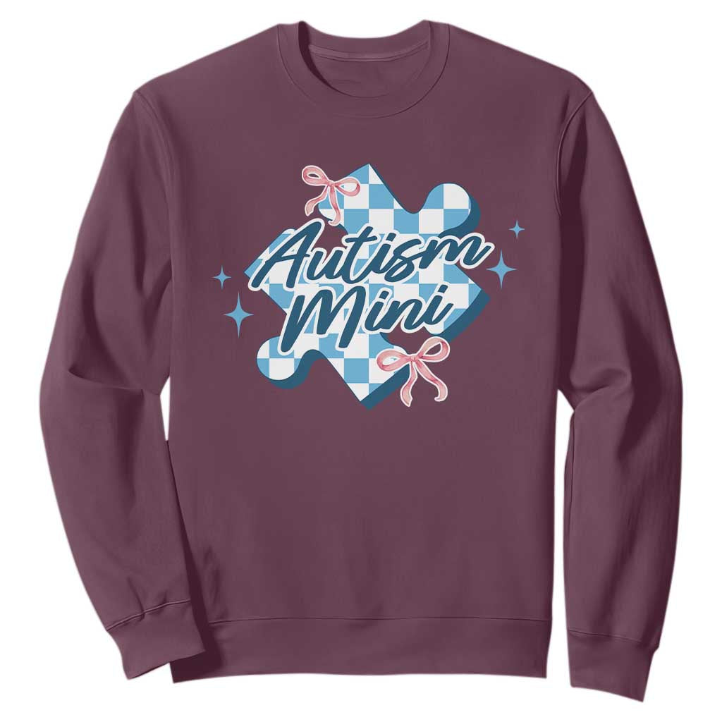 Autism Mini Coquette Puzzle Piece Pink Bow Sweatshirt