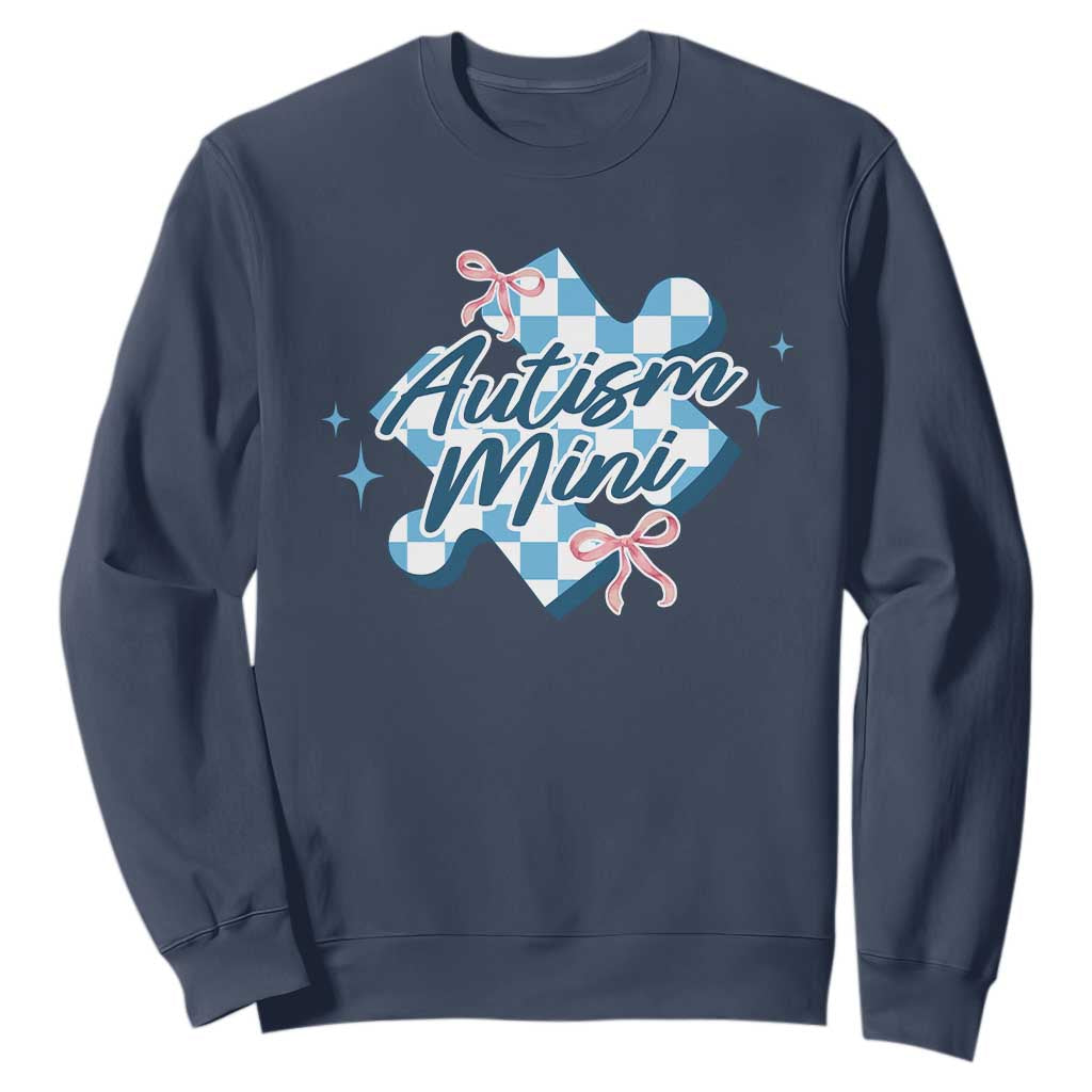 Autism Mini Coquette Puzzle Piece Pink Bow Sweatshirt