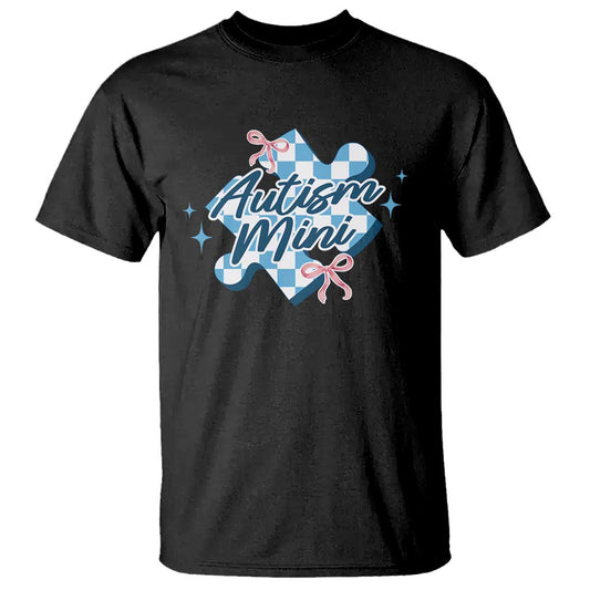 Autism Mini Coquette Puzzle Piece Pink Bow T Shirt