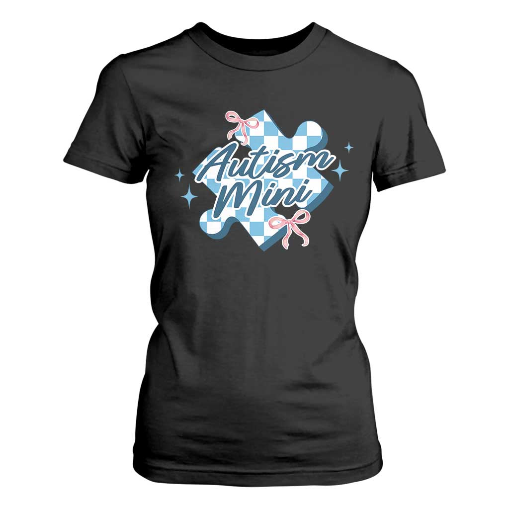 Autism Mini Coquette Puzzle Piece Pink Bow T Shirt For Women