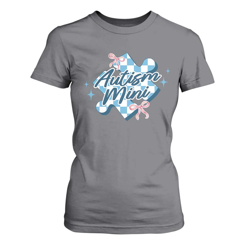 Autism Mini Coquette Puzzle Piece Pink Bow T Shirt For Women