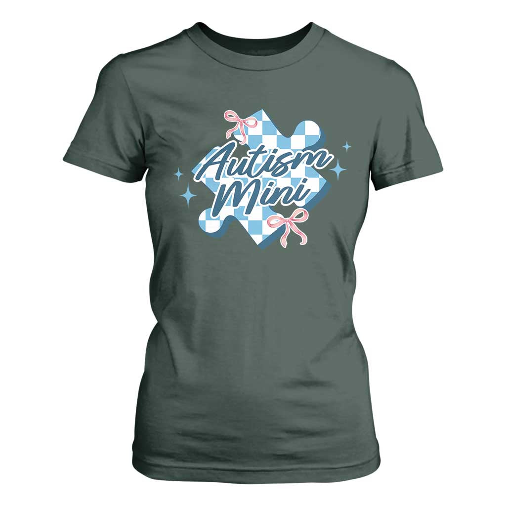 Autism Mini Coquette Puzzle Piece Pink Bow T Shirt For Women