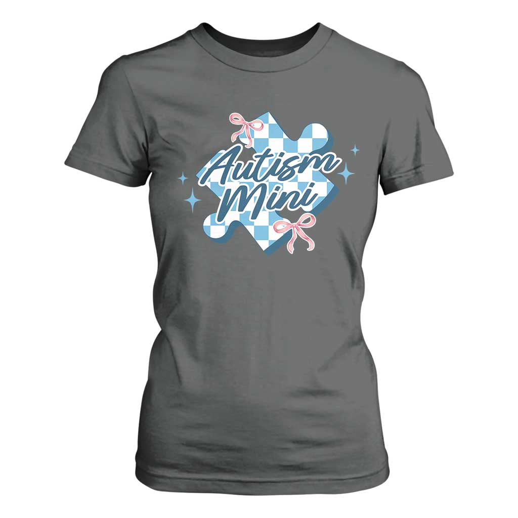 Autism Mini Coquette Puzzle Piece Pink Bow T Shirt For Women