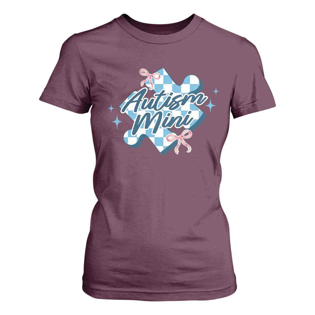 Autism Mini Coquette Puzzle Piece Pink Bow T Shirt For Women