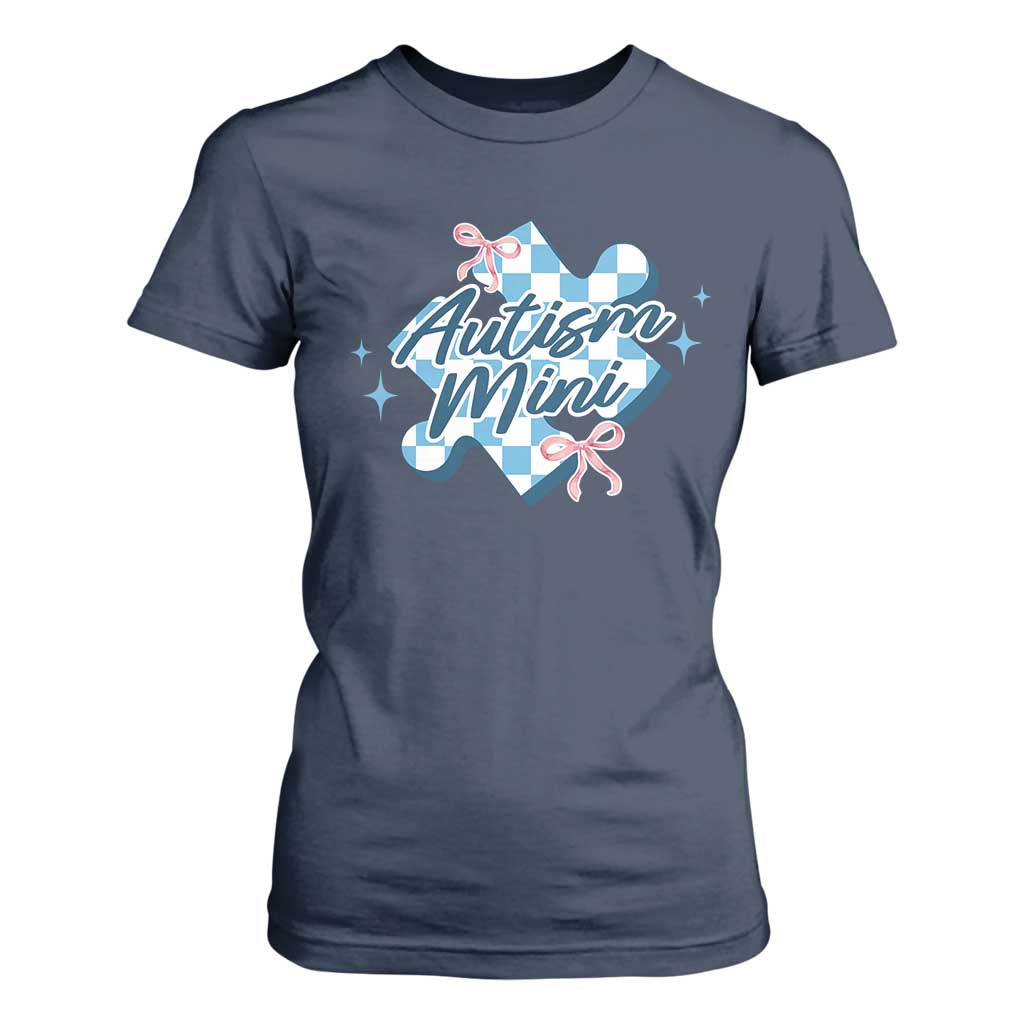 Autism Mini Coquette Puzzle Piece Pink Bow T Shirt For Women
