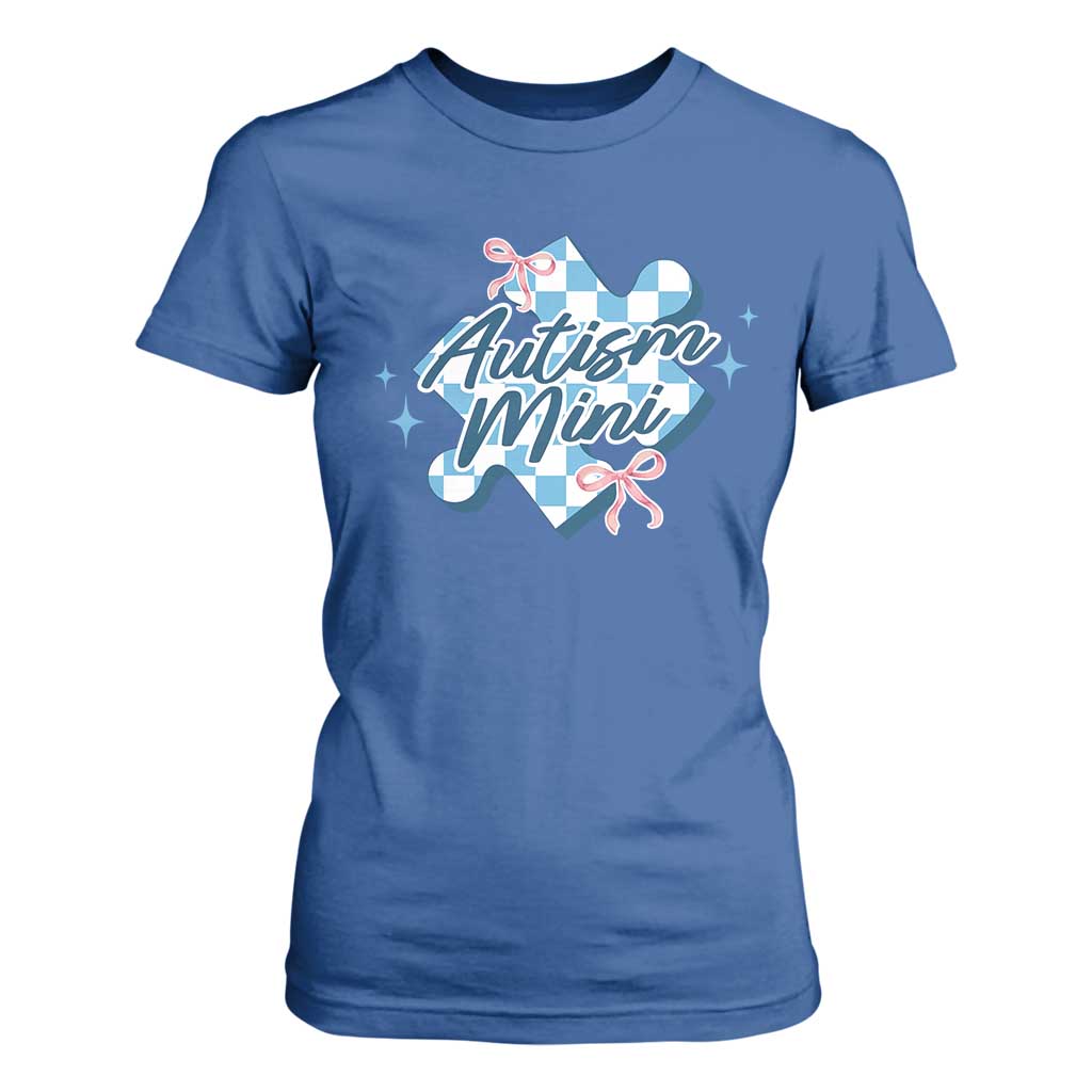 Autism Mini Coquette Puzzle Piece Pink Bow T Shirt For Women