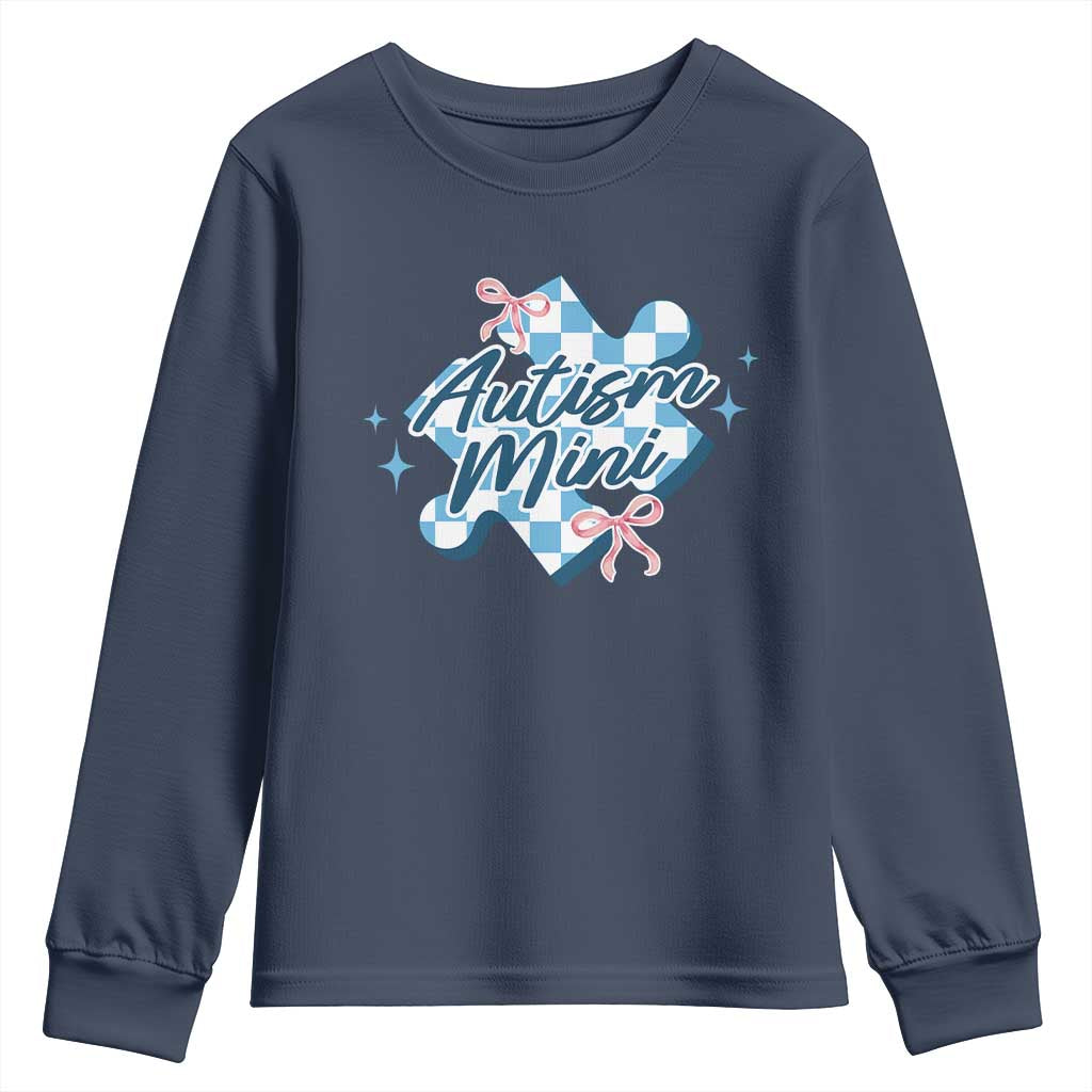 Autism Mini Coquette Puzzle Piece Pink Bow Youth Sweatshirt
