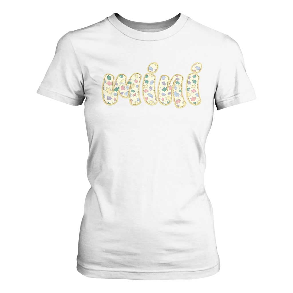 Autism Mini T Shirt For Women Autism Support Mental Health Puzzle Glitter Print