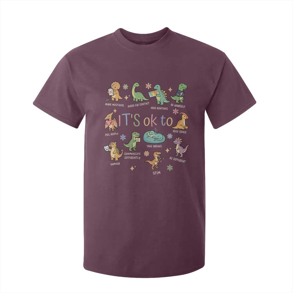 Dinosaur Autism Support T Shirt For Kid It Is Okay to Be Different Dino Lover