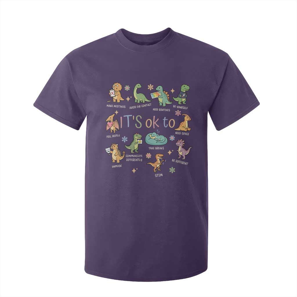 Dinosaur Autism Support T Shirt For Kid It Is Okay to Be Different Dino Lover
