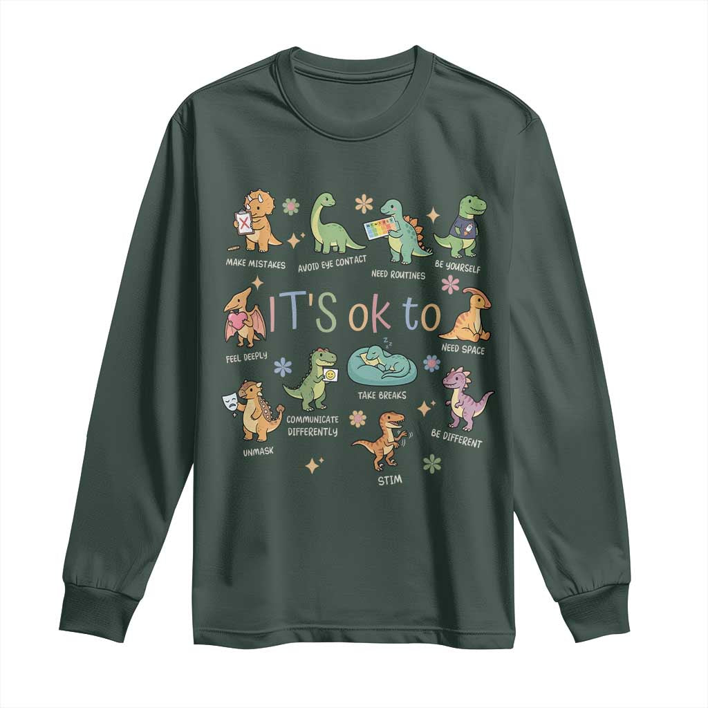 Dinosaur Autism Support Long Sleeve Shirt It Is Okay to Be Different Dino Lover