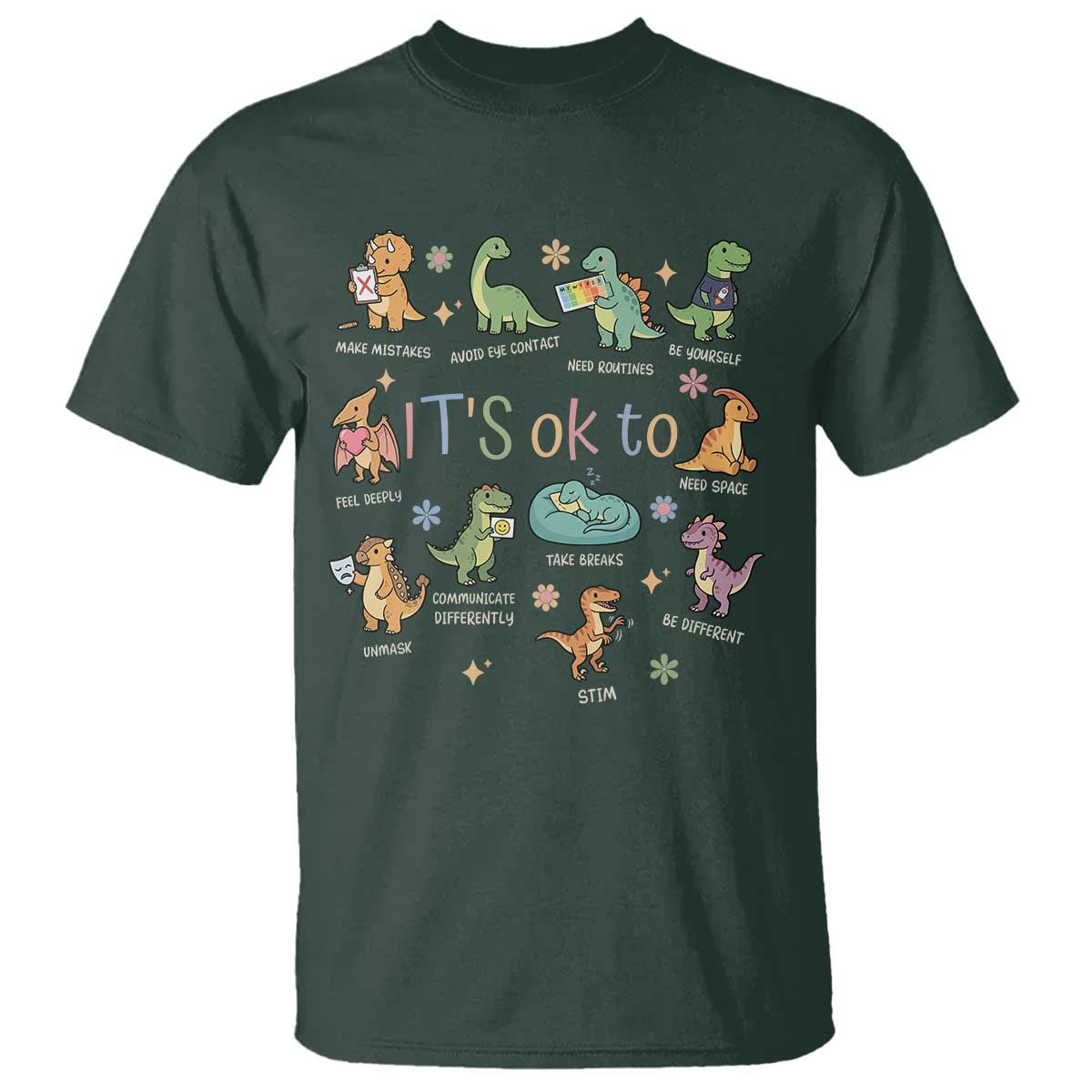 Dinosaur Autism Support T Shirt It Is Okay to Be Different Dino Lover